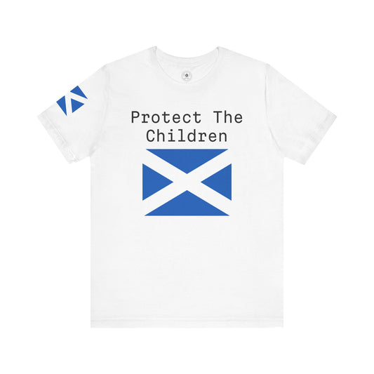 Protect The Children (Scotland Flag Sleeve) Unisex Jersey Short Sleeve Tee