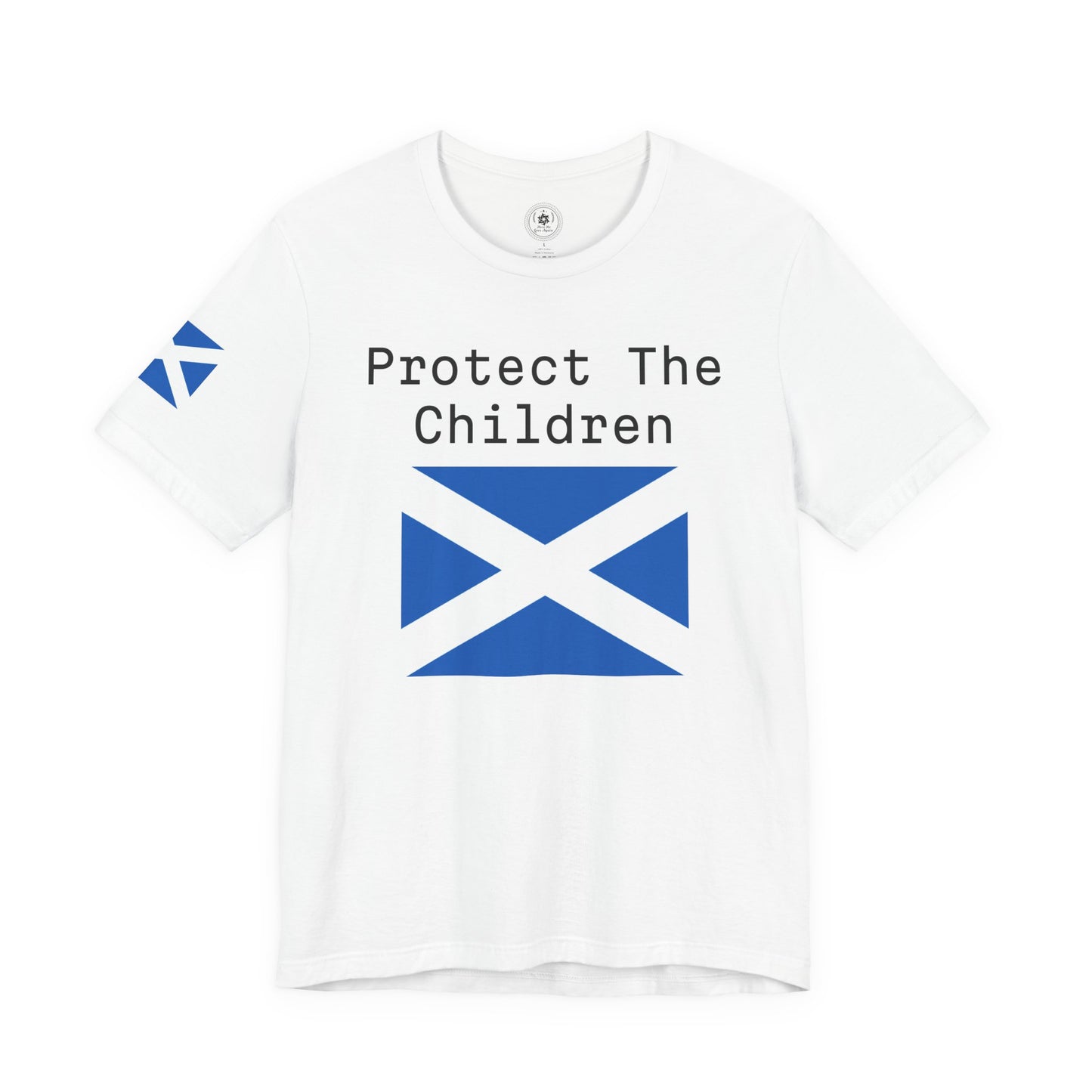 Protect The Children (Scotland Flag Sleeve) Unisex Jersey Short Sleeve Tee