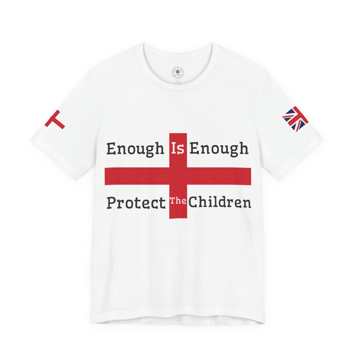Enough Is Enough - Protect The Children (UK Flag Sleeve) Unisex Jersey Short Sleeve Tee