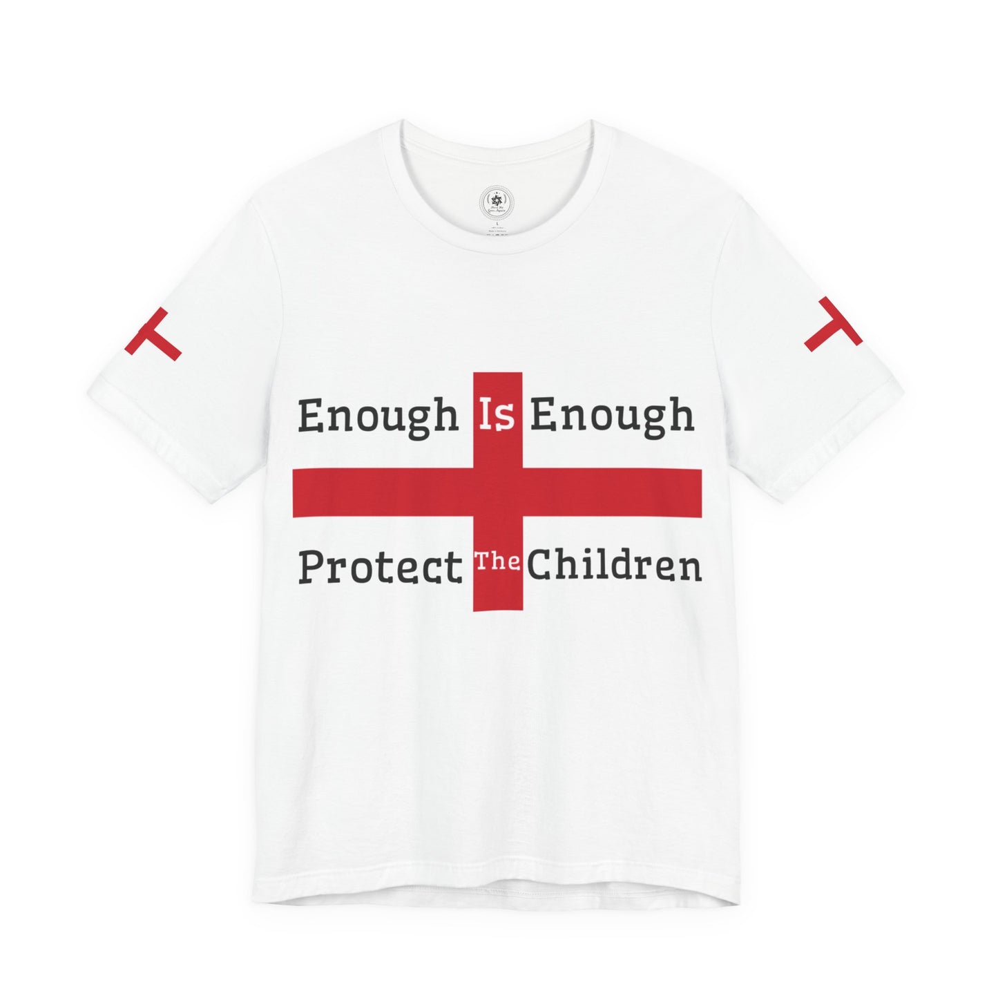 Enough Is Enough - Protect The Children (England Flag Sleeve) Unisex Jersey Short Sleeve Tee