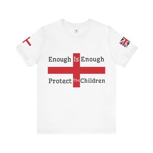 Enough Is Enough - Protect The Children (UK Flag Sleeve) Unisex Jersey Short Sleeve Tee
